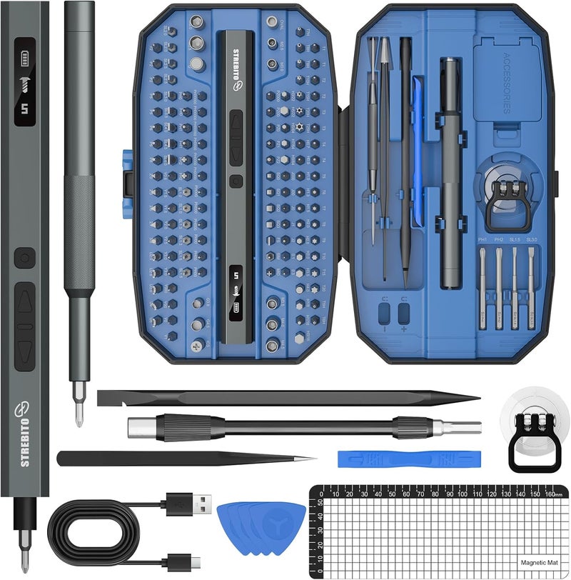 STREBITO 155 in 1 Mini Electric Screwdriver Set, Upgraded Small Electric Screwdriver Cordless, 5 Torque Settings, Max 7 N.m, Electronic Power Screwdriver Repair Tool Kit for Mac, Computer Pc Building - Image 1